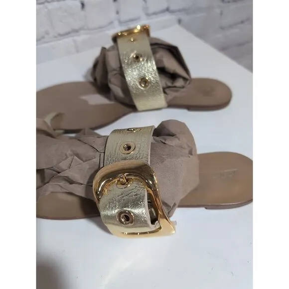 Tapeet by Vicini Big Buckle Woman's Gold Leather Sandal Made in Italy Size 41