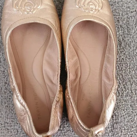 Taryn Rose Ballet Flats Rosalie Womens Size 5.5 Shoes Rose Gold Metallic Slip On