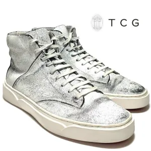 TCG Limited Edition &quot;Culver&quot; Cracked Distressed White Sneakers Sz 9