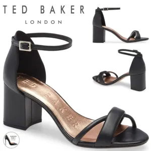 Ted Baker Sheaha Ankle Strap Heels Black Leather Sandals 9.5 Block Heel Pumps 40