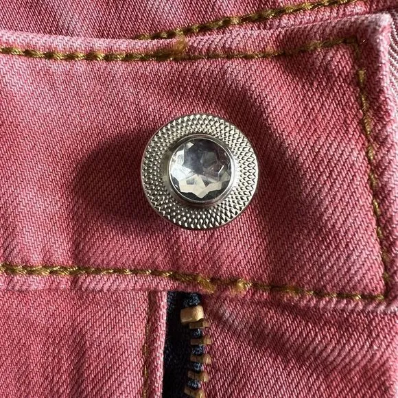TESORO MODA Women’s Floral Embellished/Beaded High Waist Jeans Pink Size Small