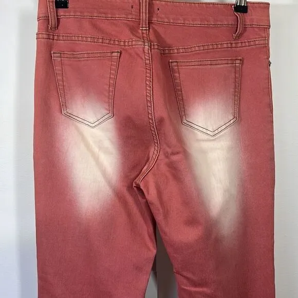 TESORO MODA Women’s Floral Embellished/Beaded High Waist Jeans Pink Size Small