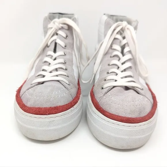 The Kooples White Leather Suede High Top Studded Colorblock Sneakers Size 38