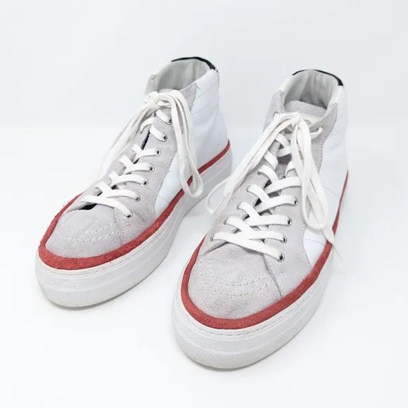 The Kooples White Leather Suede High Top Studded Colorblock Sneakers Size 38