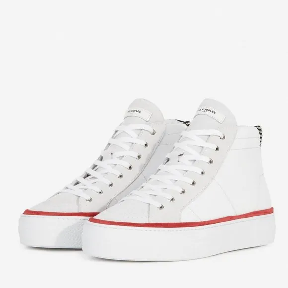 The Kooples White Leather Suede High Top Studded Colorblock Sneakers Size 38