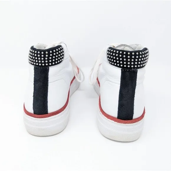 The Kooples White Leather Suede High Top Studded Colorblock Sneakers Size 38