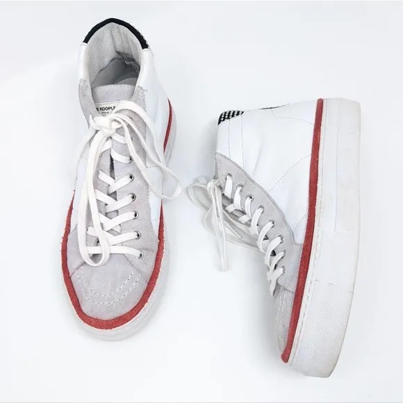 The Kooples White Leather Suede High Top Studded Colorblock Sneakers Size 38