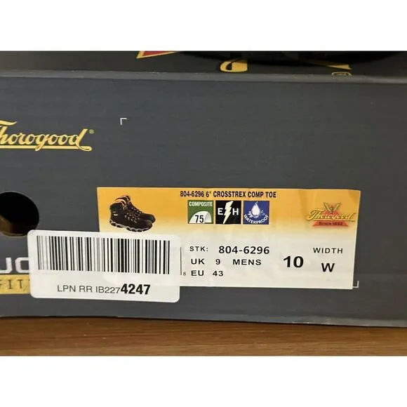 Thorogood Crosstrex Hiking Men's‎ 10 Wide Safety Toe Waterproof Boots 804-6296