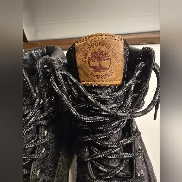 TIMBERLAND BLACK PATTERN LACE-UP MEN'S BOOTS GUMSOLES SIZE 10.5