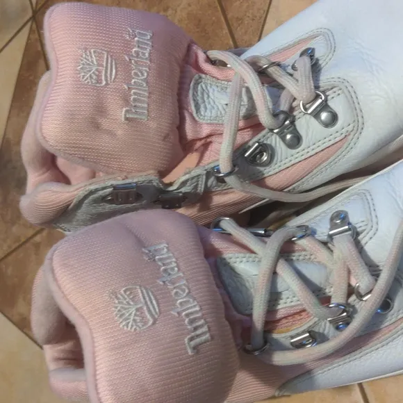 Timberland boots pink white size 10m used
