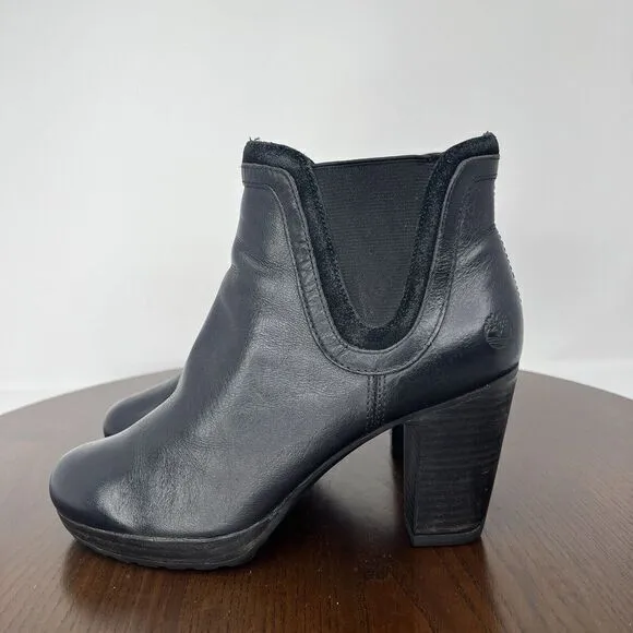 Timberland Earthkeepers Chelsea Ankle Boots Women's 7 Black Block‎ Heel Bootie