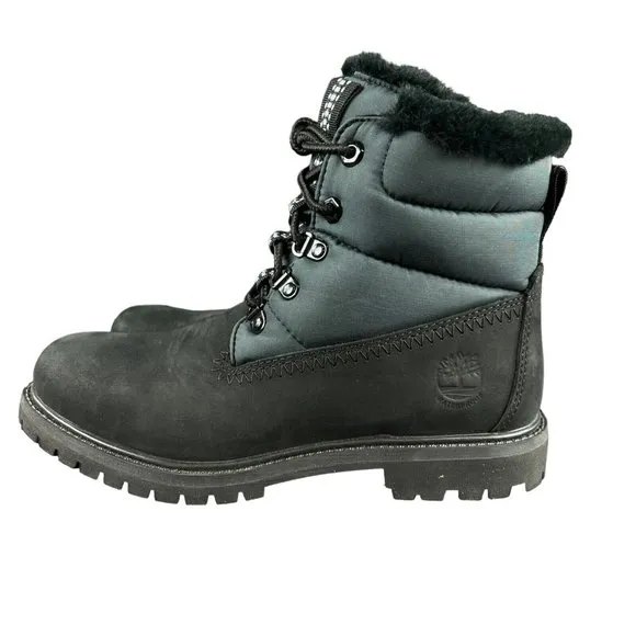 Timberland Premium 6&quot; Puffer WP Warm Lined Black Nubuck Boots Women's Size 7 M