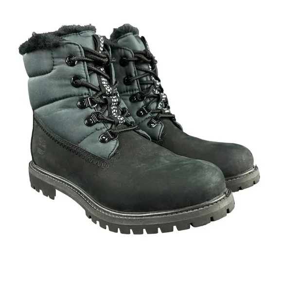 Timberland Premium 6&quot; Puffer WP Warm Lined Black Nubuck Boots Women's Size 7 M