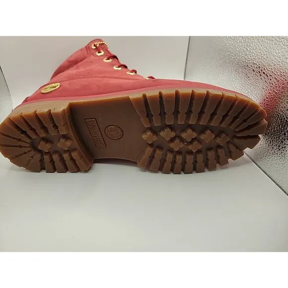 Timberland Premium Boots Dark Red Gold Boys Size 7 Shoes 6&quot; High Velvet