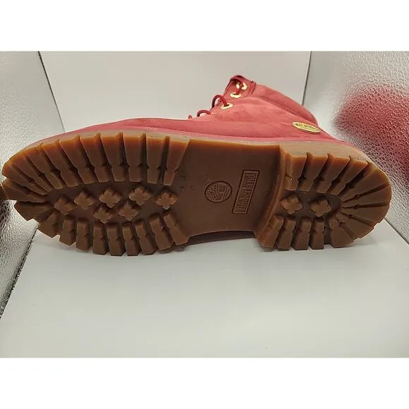 Timberland Premium Boots Dark Red Gold Boys Size 7 Shoes 6&quot; High Velvet