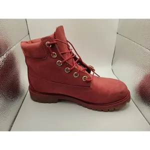 Timberland Premium Boots Dark Red Gold Boys Size 7 Shoes 6&quot; High Velvet