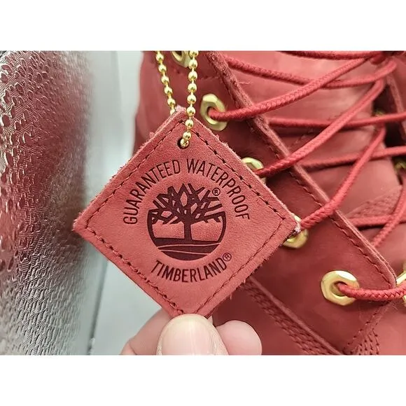 Timberland Premium Boots Dark Red Gold Boys Size 7 Shoes 6&quot; High Velvet