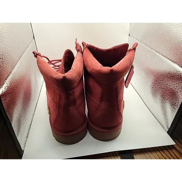 Timberland Premium Boots Dark Red Gold Boys Size 7 Shoes 6&quot; High Velvet