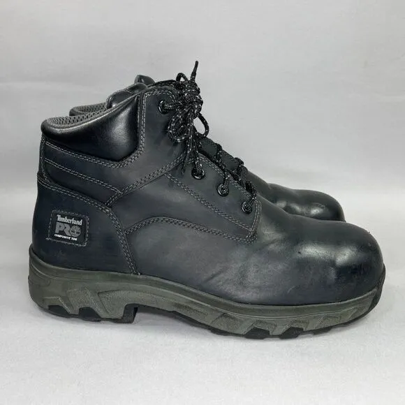 Timberland PRO Boots Men's Size 10.5W 6&quot; Black Leather Composite Toe Work Boots