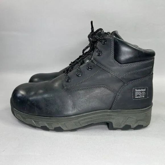 Timberland PRO Boots Men's Size 10.5W 6&quot; Black Leather Composite Toe Work Boots