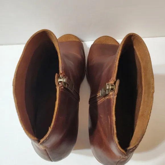 Timberland Tillston Cognac Leather Peep Toe Boots