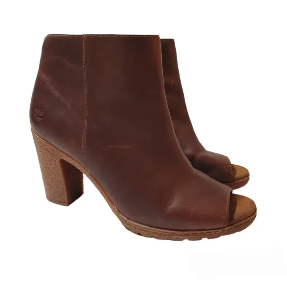 Timberland Tillston Cognac Leather Peep Toe Boots