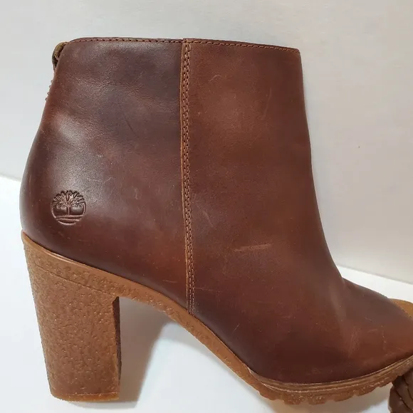 Timberland Tillston Cognac Leather Peep Toe Boots