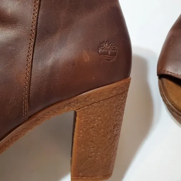 Timberland Tillston Cognac Leather Peep Toe Boots