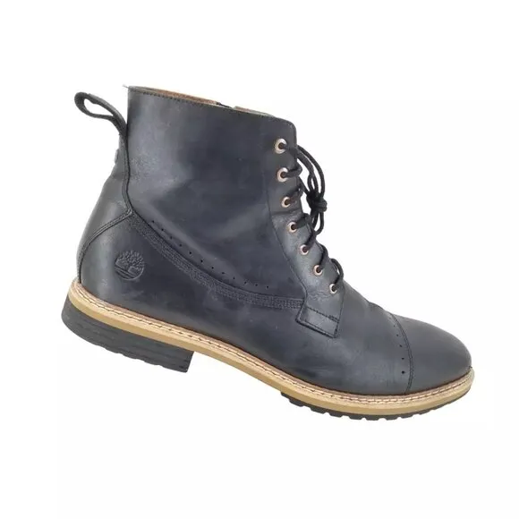 Timberland West Haven Boots Men's 13 Black  Leather Cap Toe Brogue Zip Combat