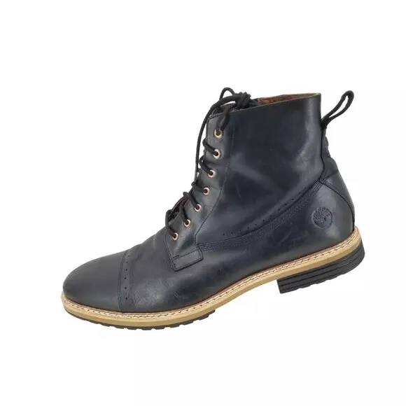 Timberland West Haven Boots Men's 13 Black  Leather Cap Toe Brogue Zip Combat