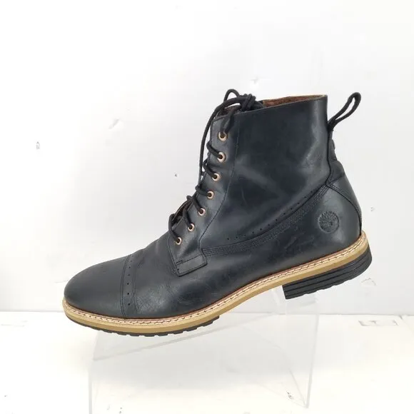 Timberland West Haven Boots Men's 13 Black  Leather Cap Toe Brogue Zip Combat