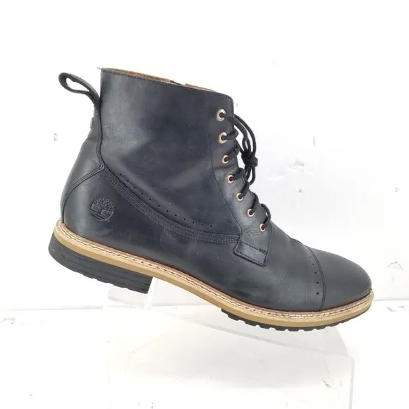 Timberland West Haven Boots Men's 13 Black  Leather Cap Toe Brogue Zip Combat