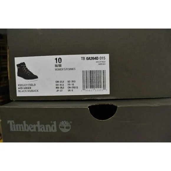 Timberland Womens Size 10 Keeley Field Mid Hiker Black Nubuck Boots Shoes