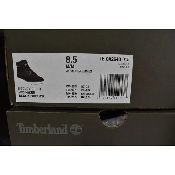 Timberland Womens Size 8.5 Keeley Field Mid Hiker Black Nubuck Boots Shoes