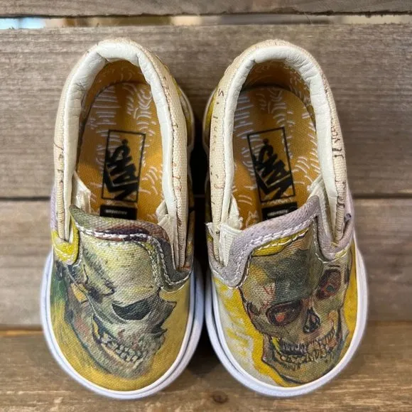 Toddler Vans Van Gogh Museum Skull Paint Classic Slip On Shoes Sneakers Size 2 C