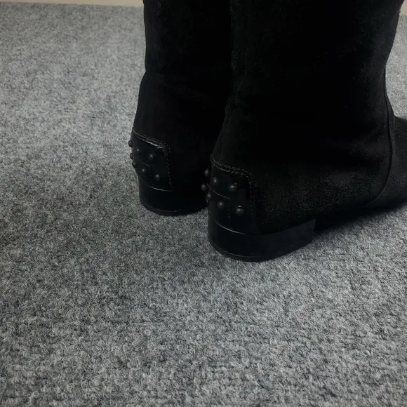 Tods Suede Riding Boots Womens EU 39.5 US 9.5 Patent Toe Leather 16&quot; Tall Black