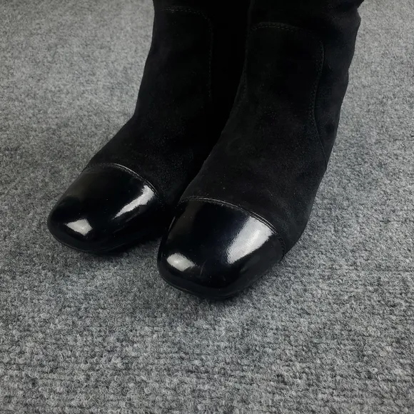 Tods Suede Riding Boots Womens EU 39.5 US 9.5 Patent Toe Leather 16&quot; Tall Black