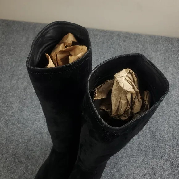 Tods Suede Riding Boots Womens EU 39.5 US 9.5 Patent Toe Leather 16&quot; Tall Black