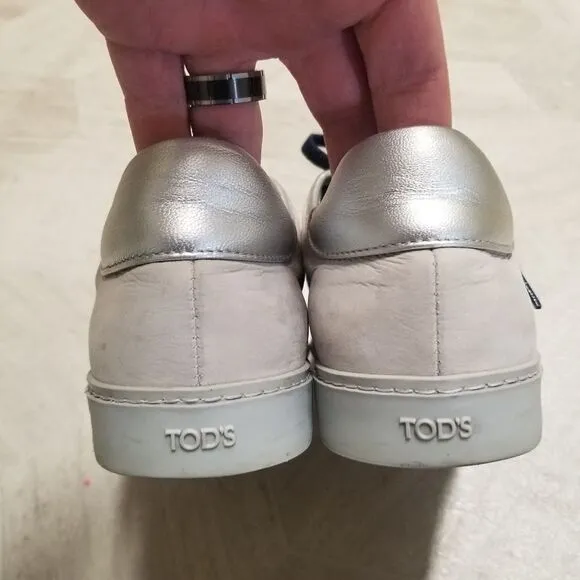 Tod's Grey Blue Leather And Nubuck Suede Low Top Sneakers 38