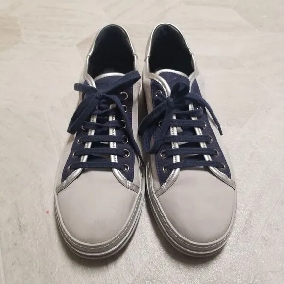Tod's Grey Blue Leather And Nubuck Suede Low Top Sneakers 38