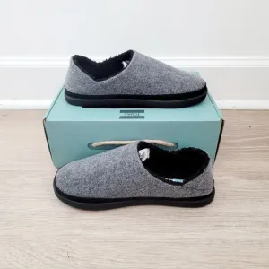 Toms Ezra Smoke Grey Repreve Felt Faux Fur Slip On Slippers House Shoes 6.5