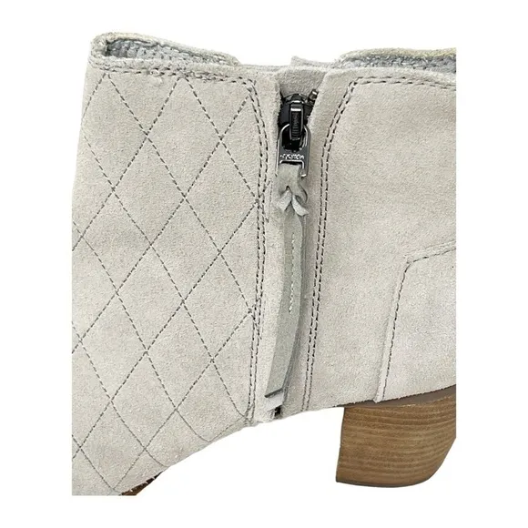 TOMS Gray Suede Diamond Stitch Peep Toe Side Zip Ankle Bootie Boots Shoes Sz 7W