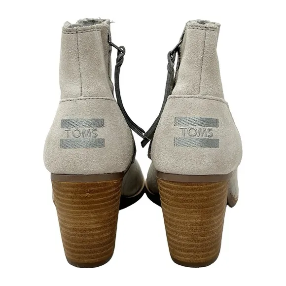 TOMS Gray Suede Diamond Stitch Peep Toe Side Zip Ankle Bootie Boots Shoes Sz 7W