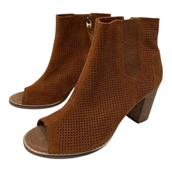 Toms Women's Majorca Peep Toe Ankle Boots Chestnut Brown Size 6.5