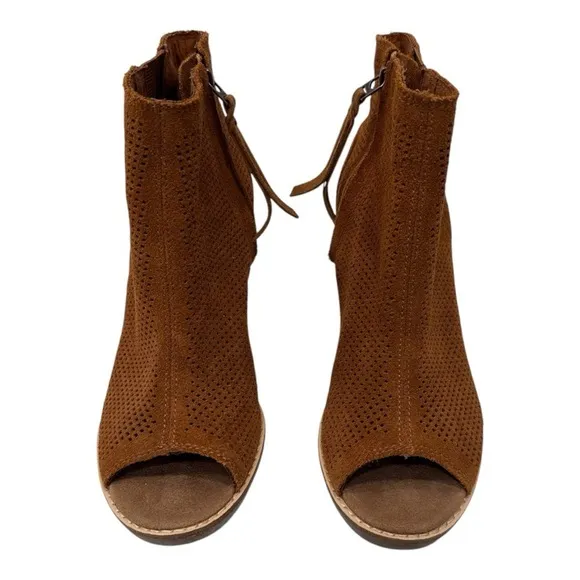 Toms Women's Majorca Peep Toe Ankle Boots Chestnut Brown Size 6.5