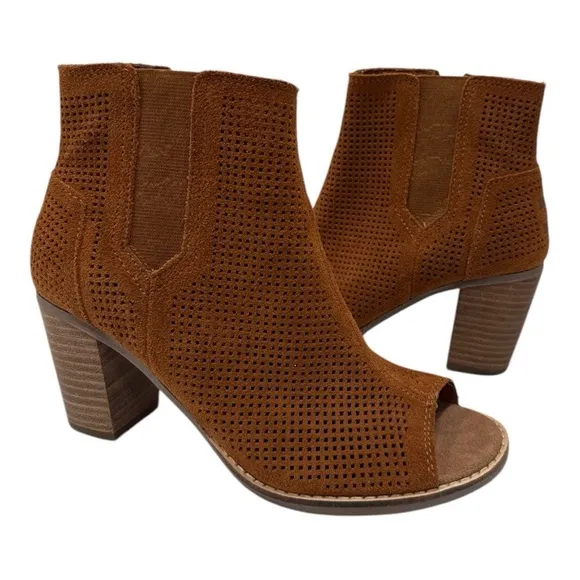 Toms Women's Majorca Peep Toe Ankle Boots Chestnut Brown Size 6.5