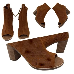 Toms Women's Majorca Peep Toe Ankle Boots Chestnut Brown Size 6.5