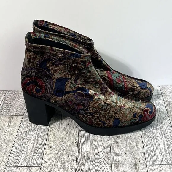Toni Pons Finley Crushed Velvet Paisley Ankle Boots Shoes Women's 6.5 Booties