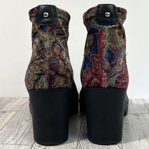Toni Pons Finley Crushed Velvet Paisley Ankle Boots Shoes Women's 6.5 Booties