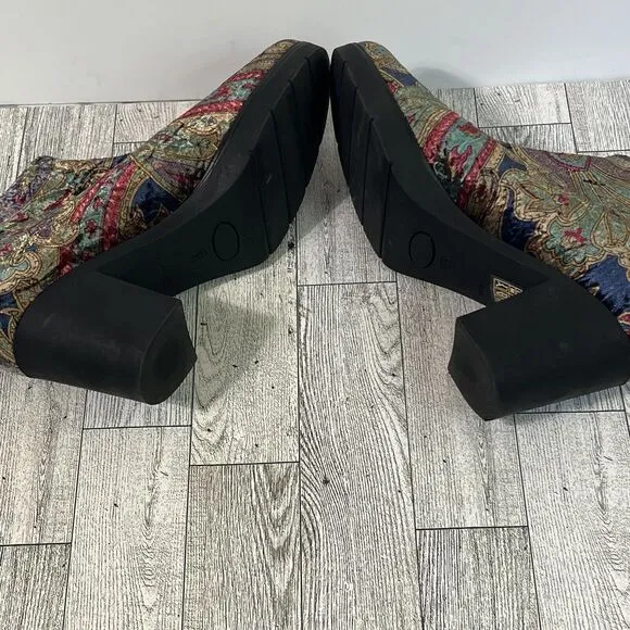 Toni Pons Finley Crushed Velvet Paisley Ankle Boots Shoes Women's 6.5 Booties